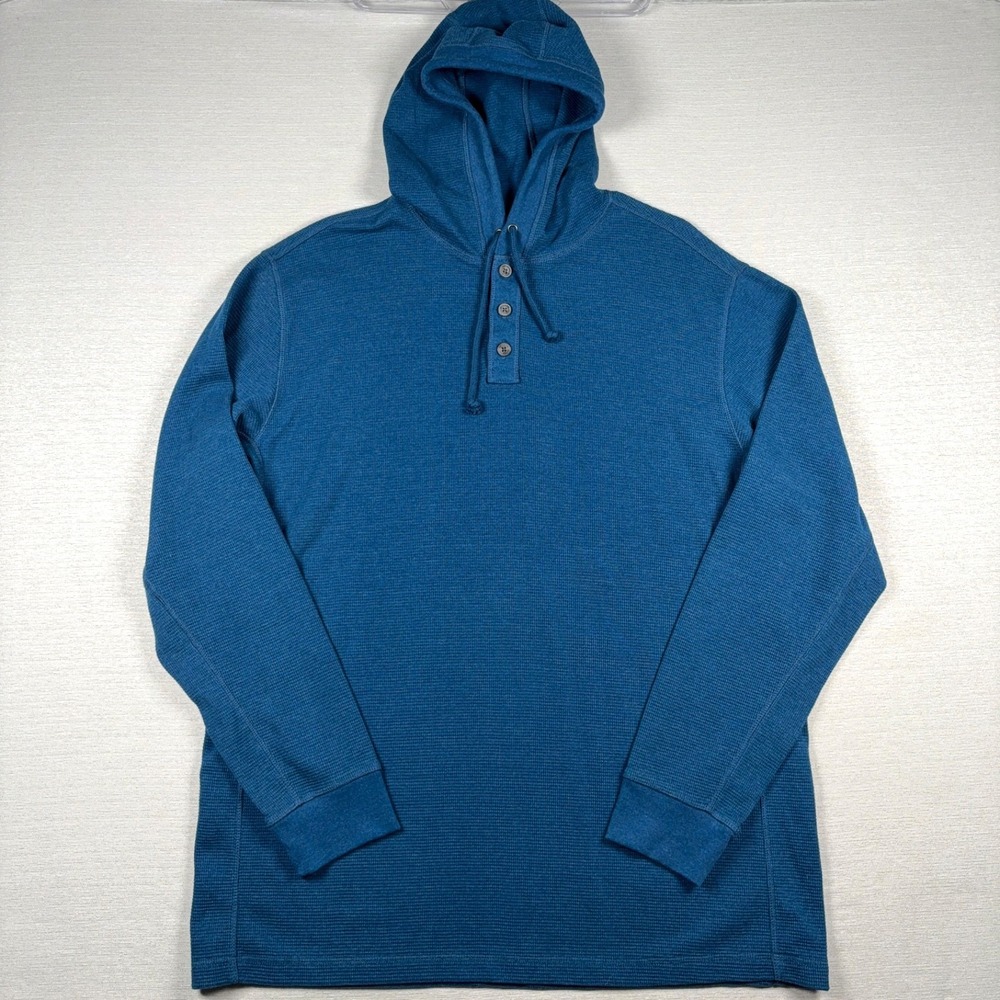 Duluth Burly Thermal Hoodie Mens Size XL Blue Long Sleeve Pullover Cotton Poly